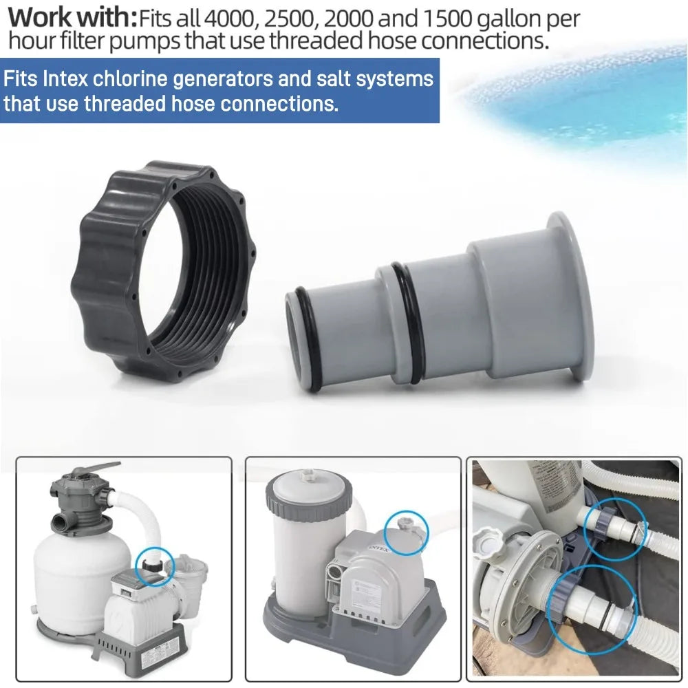 2Pcs Swimming Pool Pipe Hose Adapter Intex Threaded Connection Pump Replacement Hose Adapter Pool Pump Part with Plunger Valve Qme
