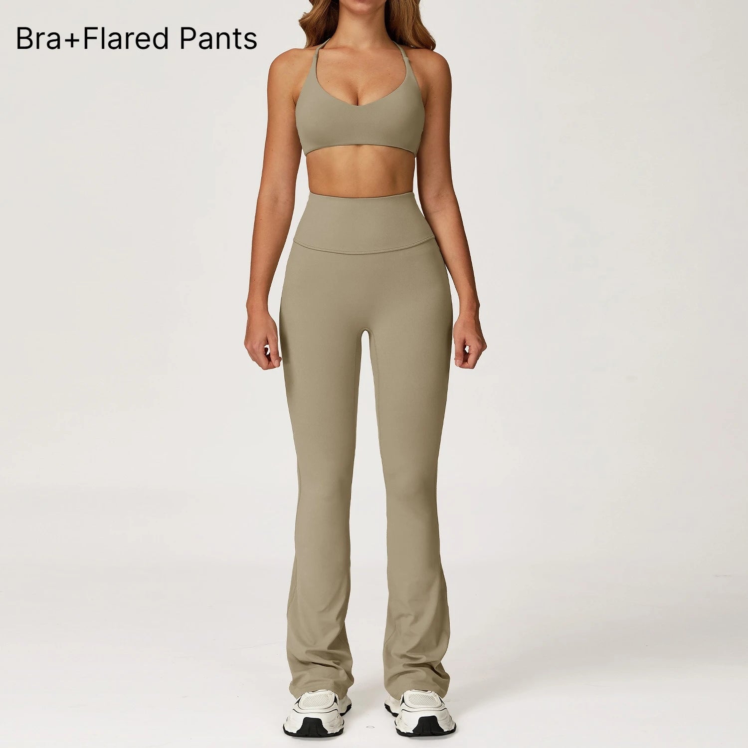 B 2PCS Yoga Suit Sports Set Women Quick-Dry Gym Set Women Tracksuit Running Workout Long Sleeve Sports Shirt Yoga Clothing Qme Bra pants brown S