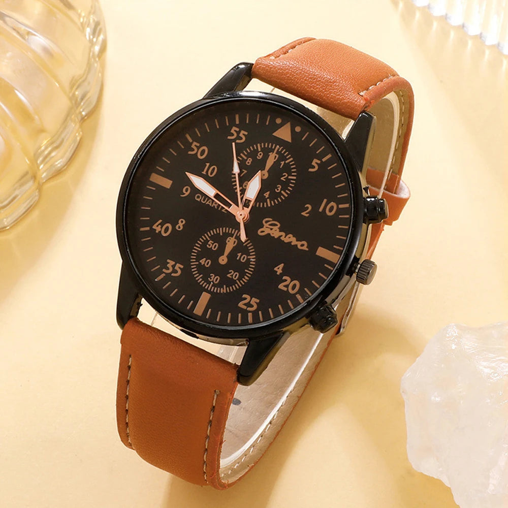 1pcs men's watch high-end Hong Kong style fashion watch quartz watch paired with 3pcs versatile and personalized bracelet set Qme