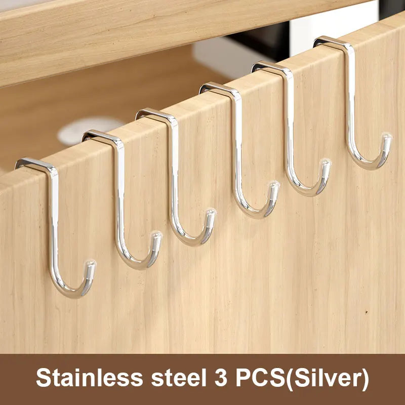 201 Stainless Steel Hook Punching Double S-shape Kitchen Bathroom Qme 201-White 3pcs