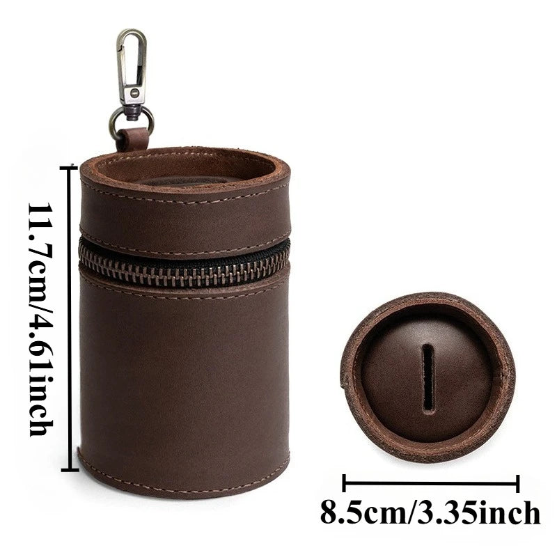 Genuine Leather Coin Pouch Piggy Bank Cash Holder Organizer Purse for Men & Women Money Saving Box Men's Change Purses & Pouches Qme Coffee Brown