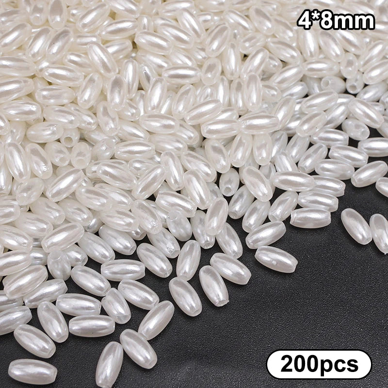 200pcs Long Oval ABS Imitation Pearl Beads White Plastic Loose Spacer For DIY Jewelry Bracelets Necklaces Crafts Making Wedding Qme A3