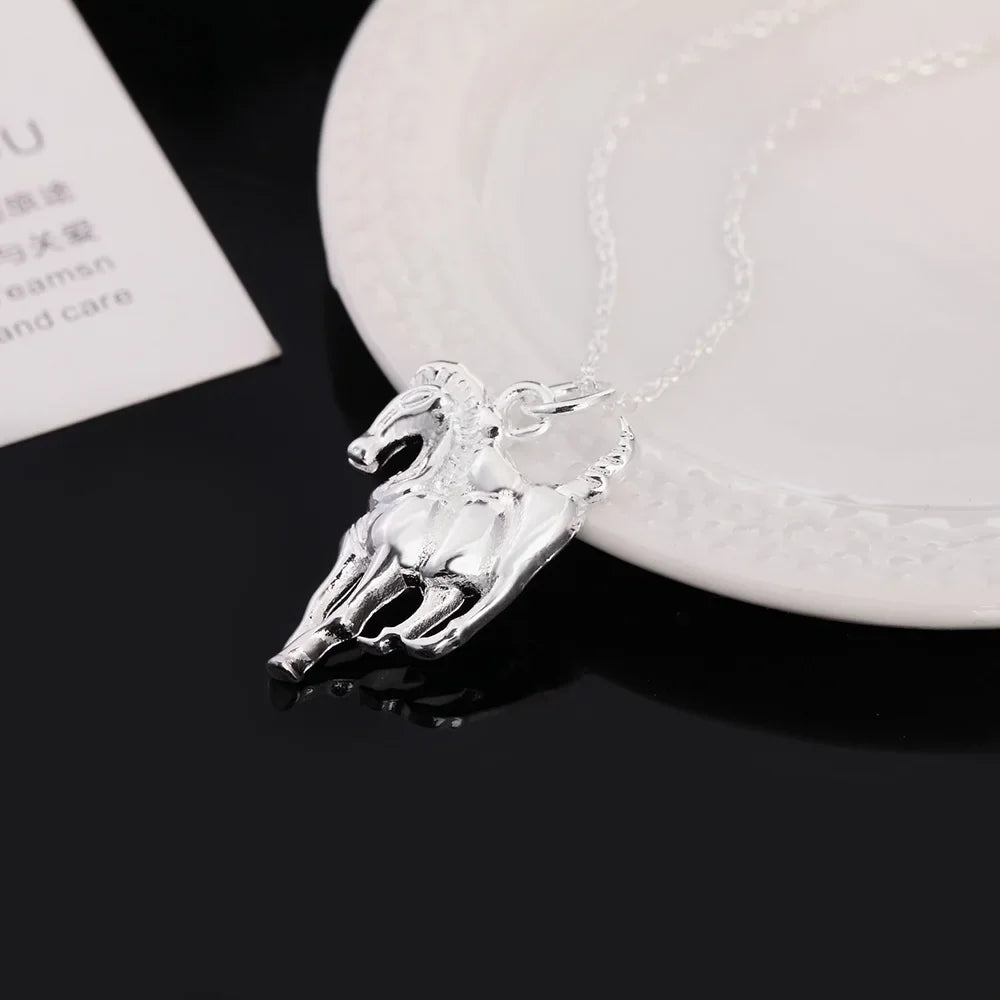 Fashion brand 925 Sterling Silver Necklace For Women luxury Wedding Jewelry elegant horse pendants chain neckalce Qme