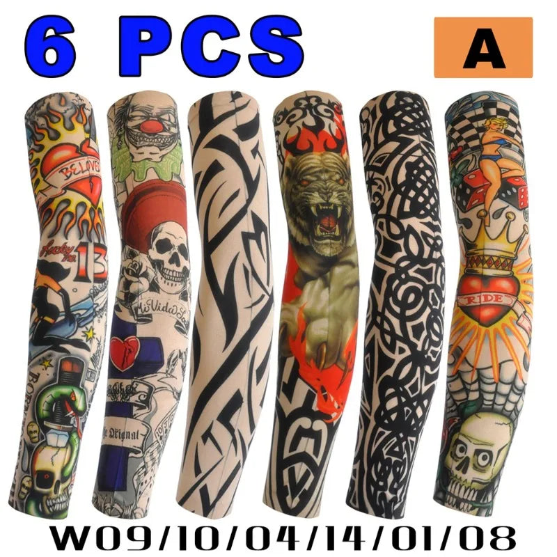 Unisex Tattoo Arm Sleeves Cover Arms Sun Protection UV Cool Print Qme Mixed Color A 6pcs