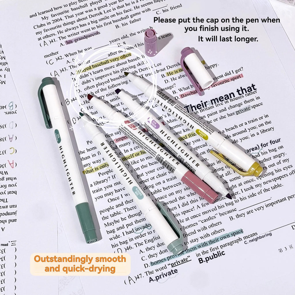 Double Tips Highlighters, Assorted Fluorescent, 5 Count - Quick Dry, Perfect For Studying, DIY Note-Taking, Supplies Qme