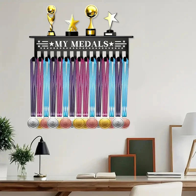 Heavy-duty Metal Awards Trophy Display Stand Medal Hooks Wall Mount Qme