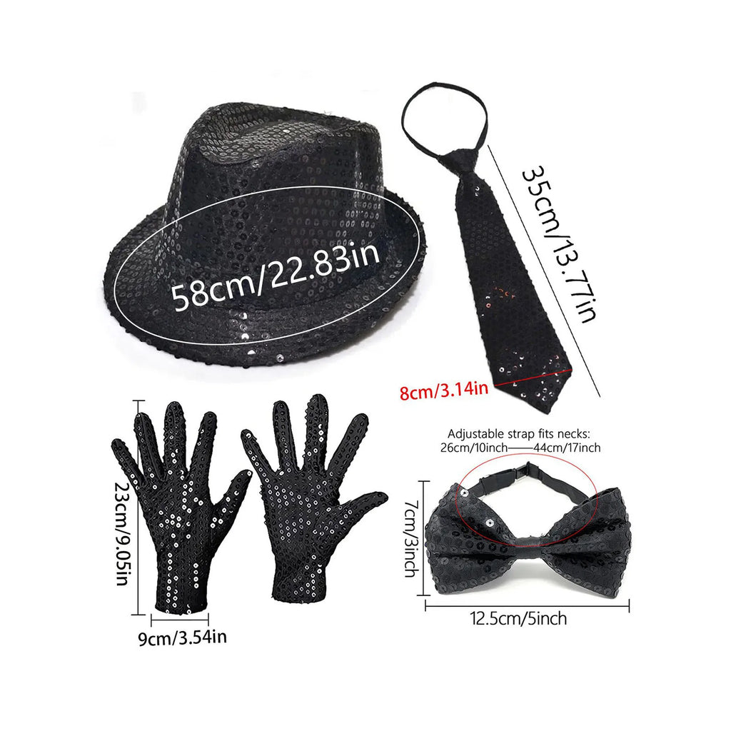 Adult Fashionable Sequins Neckties Light Up Neck Ties and Hat Flashing Jazz Fedora Hat Set Party Rave Navidad Performance Set Qme