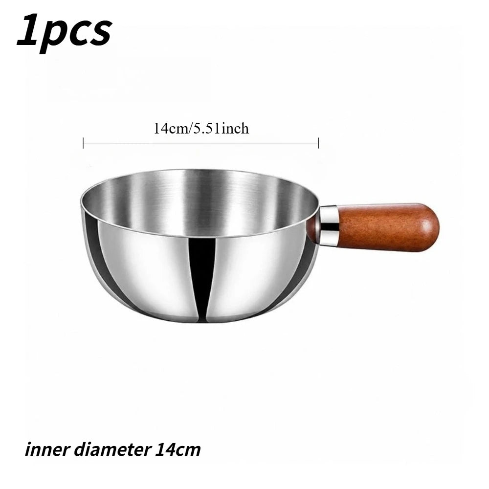 1/3 Optional Kitchen Cookware Stainless Steel Milk Pot Wooden Handle Non Slip Base Even Heat Performance For Induction Cooking Qme pot 14cm 1pcs