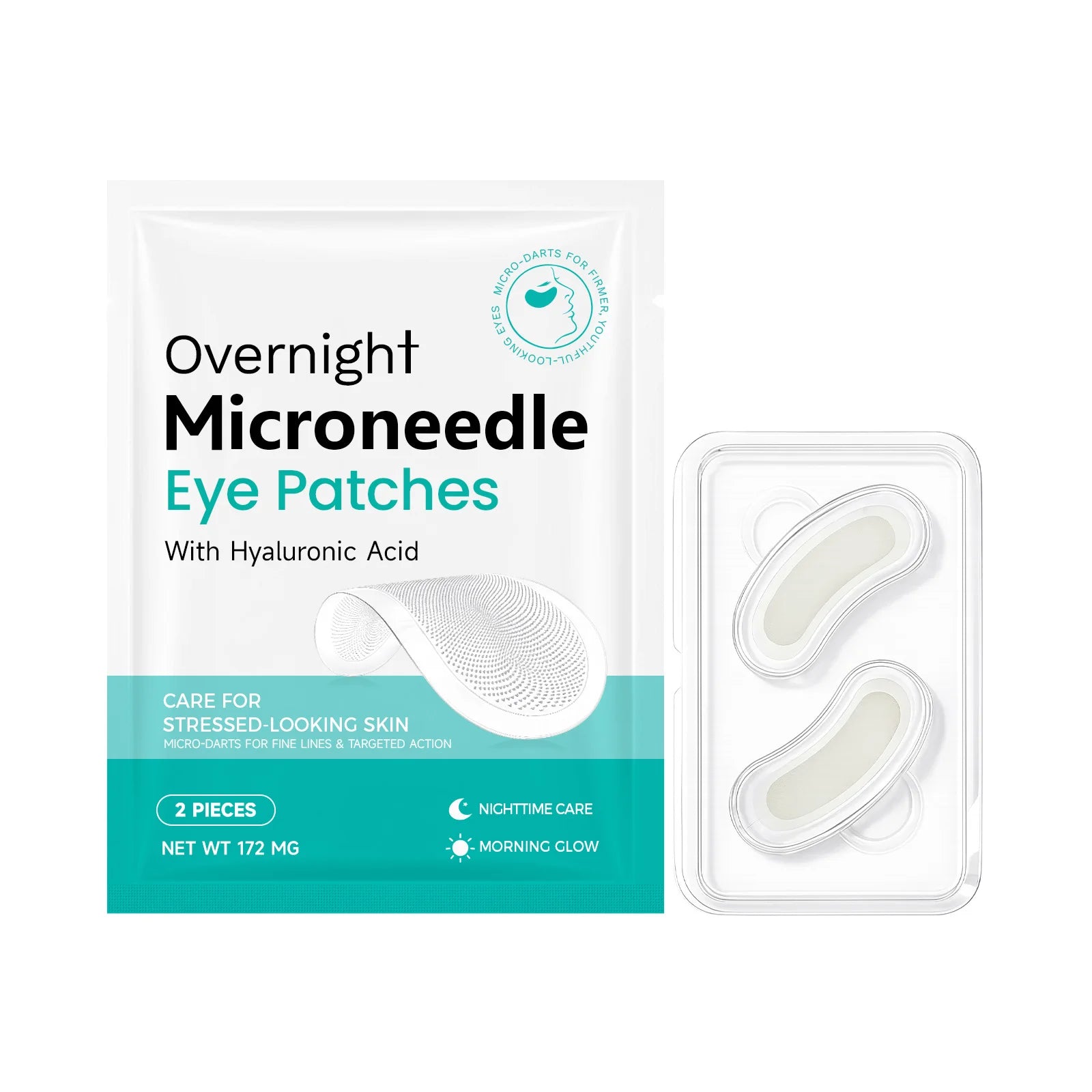 Microneedle Eye Patches Hyaluronic Acid 0.25mm Overnight Under Eye Mask for Dark Circles Fine Lines Hydrating Anti-Aging Eye Car Qme 2pcs