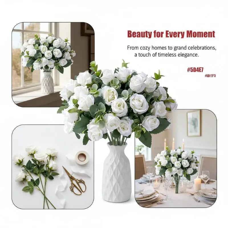 Artificial Silk Rose Bouquet - Add Timeless Beauty to Your Wedding, Home or Holiday Decor with These Lifelike Fake Roses Qme