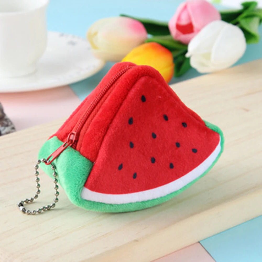 Cartoon Children's Plush Three-Dimensional Triangular Fruit Coin Bag Key Bag Pendant Organizer Bag Qme Red watermelon