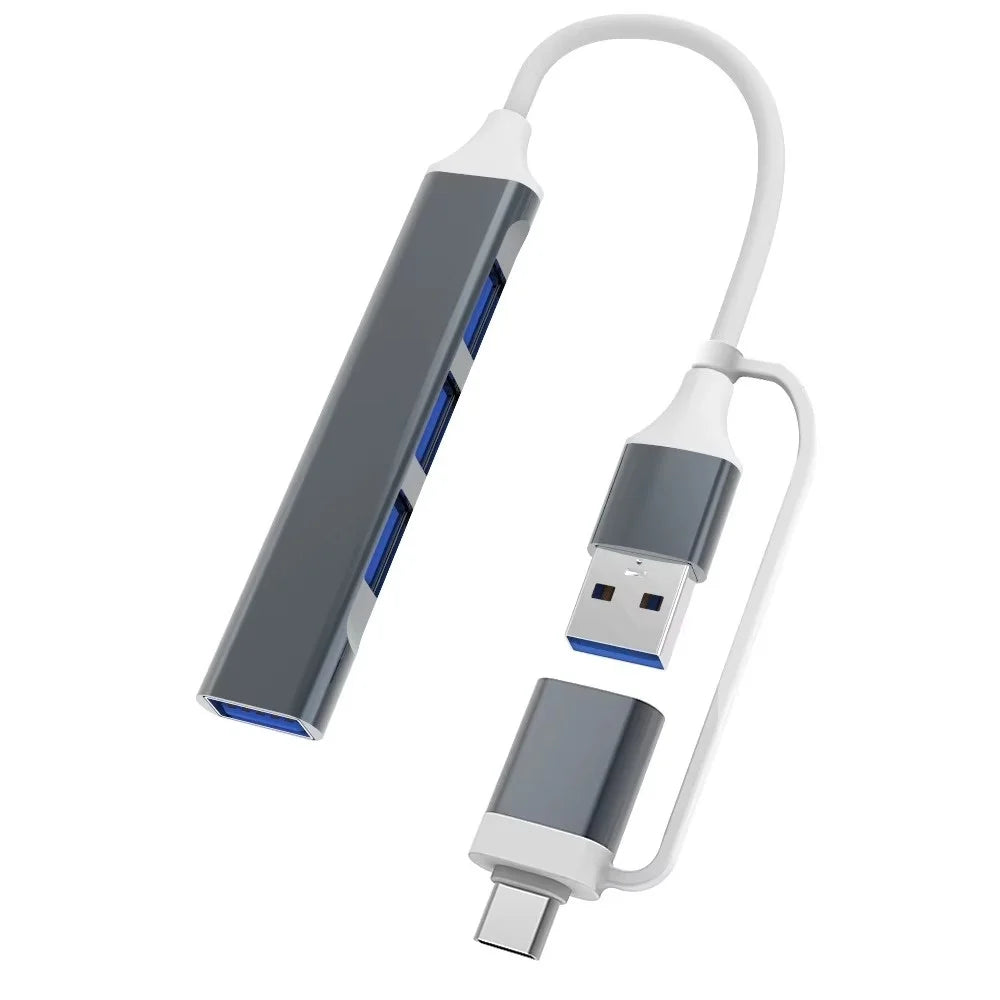 Type C USB HUB Dock USB 3.0 2.0 Hub 4 porte Multi Splitter Multi-port USB Splitter Expander for PC Computer USB Type C Adapter Qme C Gray
