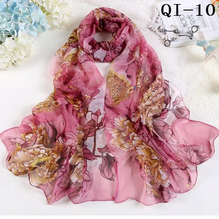 Painting Lotus Beach Sun Protection Chiffon Georgette Scarf Women