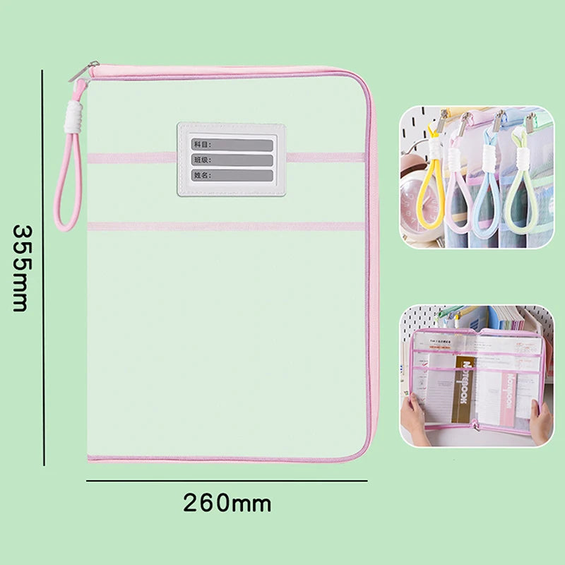 A4 Stationery Storage Bag Double-layer Mesh Zipper Large Capacity Qme A4