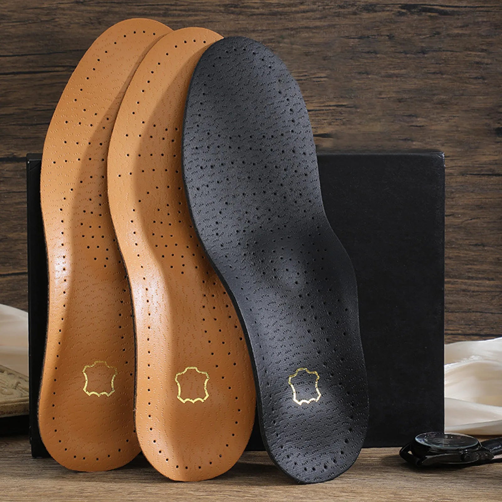 PU Leather Orthopedic Insoles for Flat Feet Men's and Women's Arch Support Flat Bottom Breathable Sweat Absorbing Insoles Qme