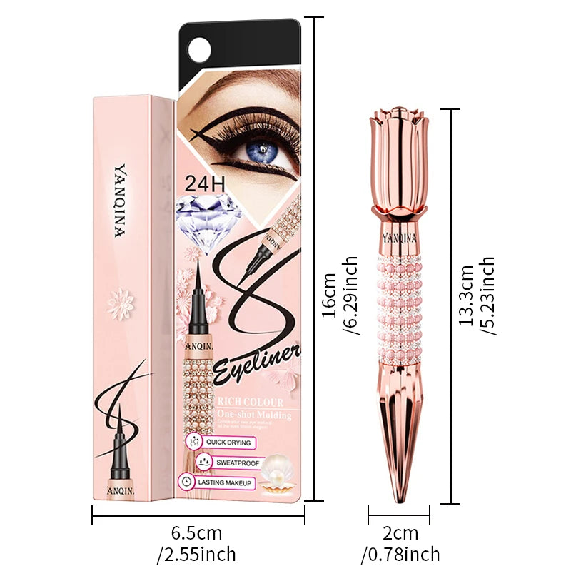 YANQINA Precision Liquid Eyeliner Pen - Long-lasting, Waterproof, Transfer-proof, Quick-Dry Black Eyeliner with Sparkling Design Qme