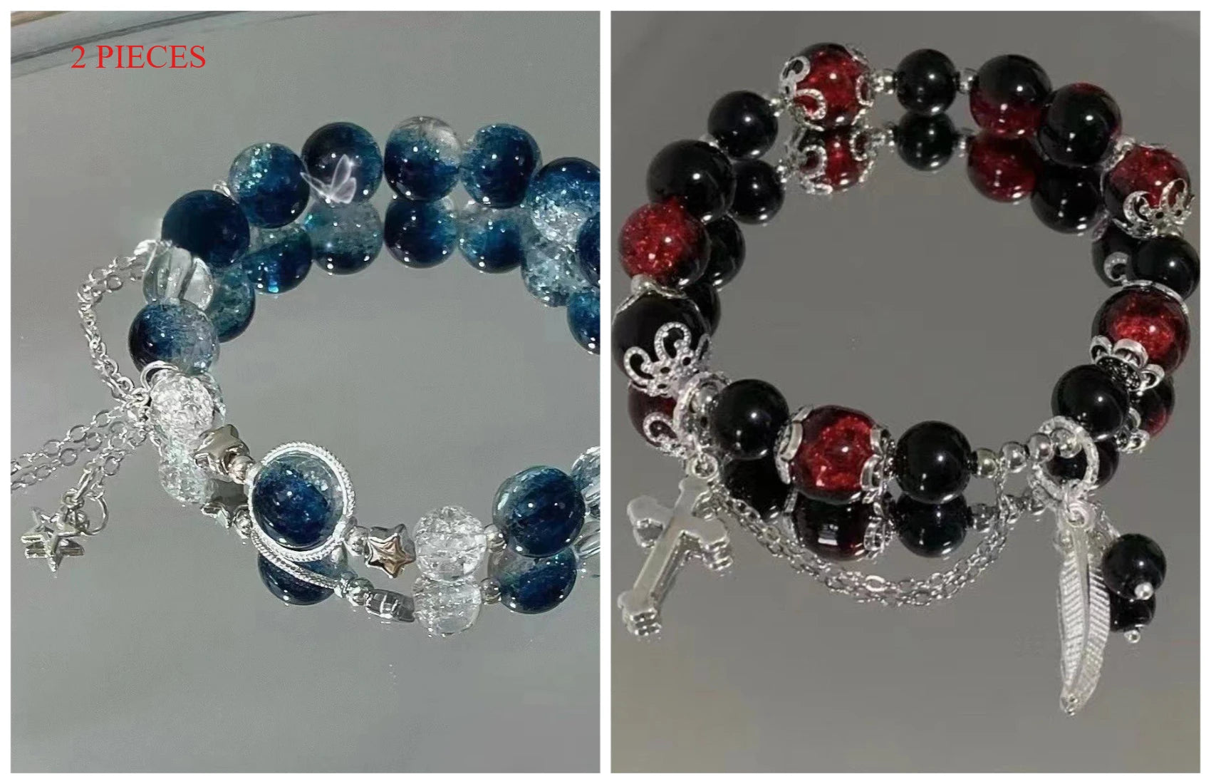 2 Pieces Simple Beads Resin Bracelets Jewelry Gifts for Women Inspired Beaded Bracelet DIY Same Style Statement Jewelry Bangles Qme S633S641
