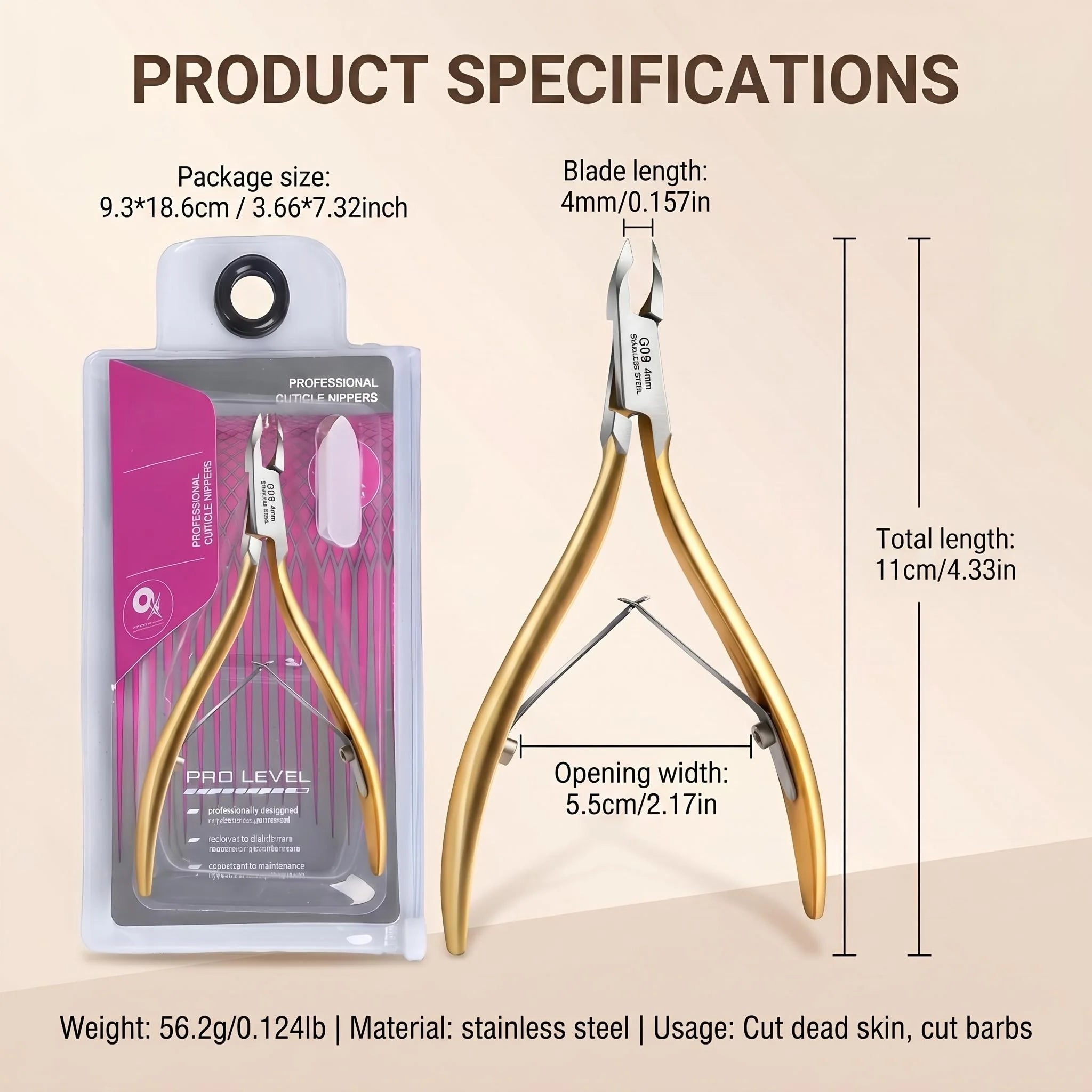 Portable Stainless Steel Nail Clippers Curved Cuticle Trimmer Qme Premium Gold