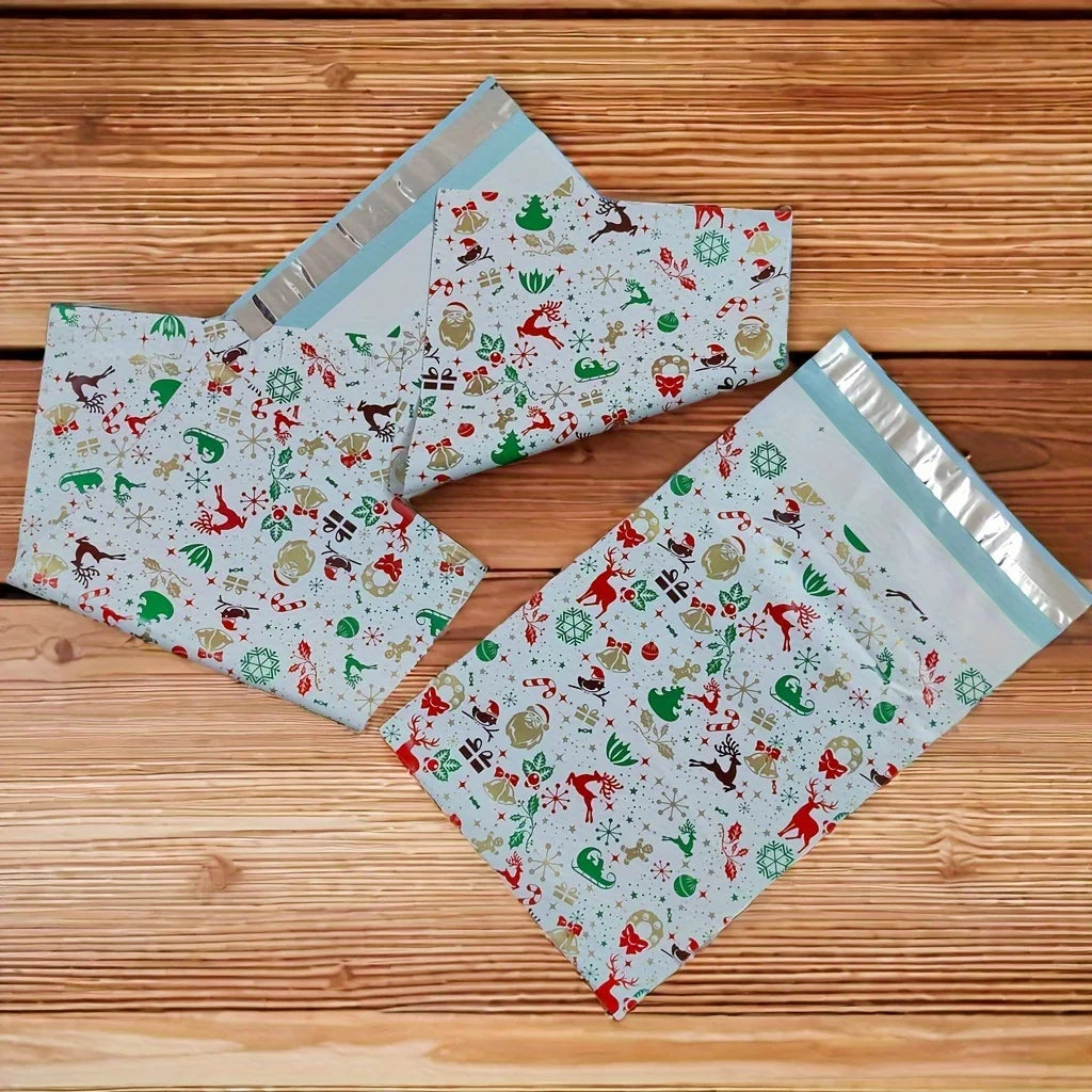 10 Christmas Reindeer Cartoon Mailing Bags, Waterproof Daily Office Gift Bags, Party Gifts, Holiday Mailing Bags, Holiday Prints Qme