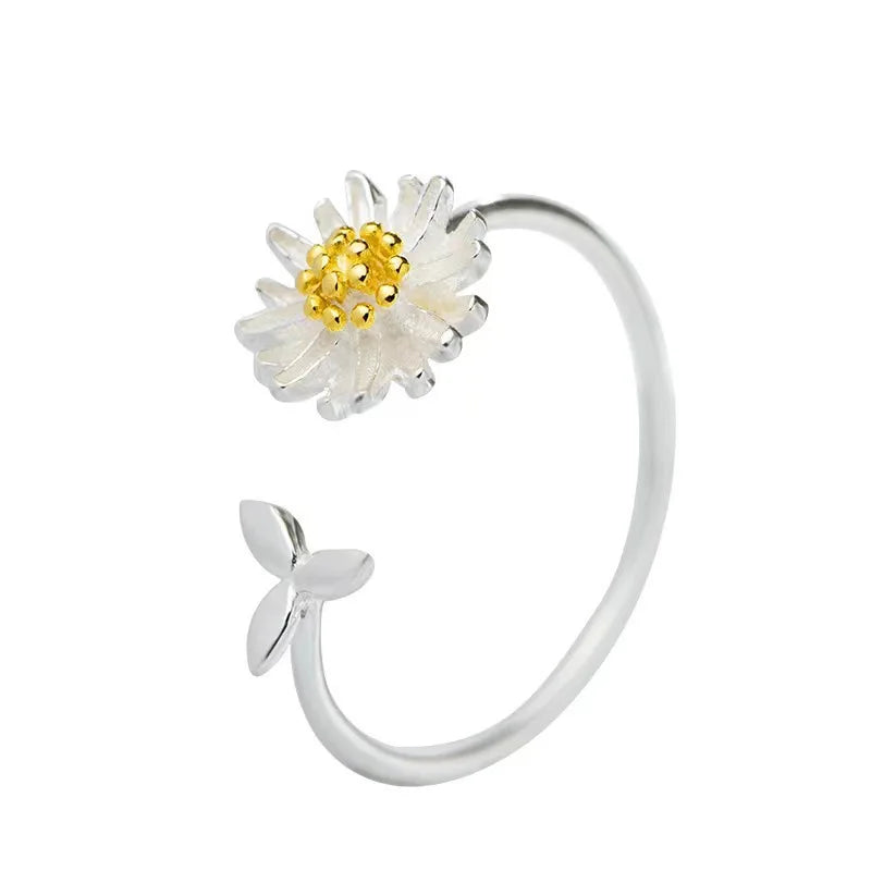 Vintage Daisy Flower Rings for Women Korean Style Adjustable Opening Finger Simple Ring Wedding Engagement Statement Jewelry Gif Qme resizable A