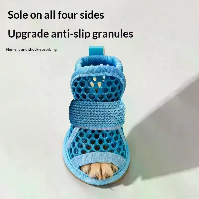 4Pcs/Set 4Pcs Cute Mesh Dog Shoes Summer Outdoor Anti-slip Cooling Dog Boots With Reflective Strap Breathable Puppy Shoes Pet Qme
