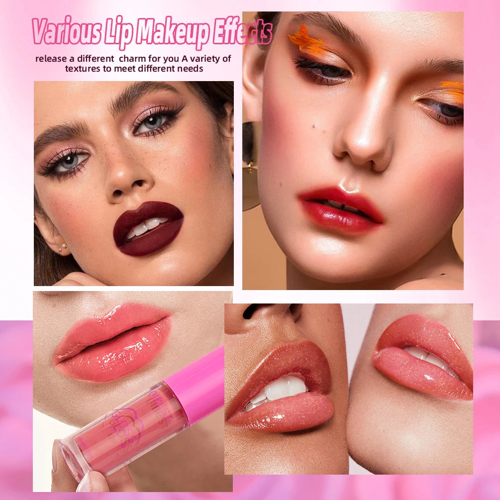QIBEST Lips Makeup Set Matte Velvet Liquid Lipstick Lip Gloss Non-Sticky Lip Oil Glaze Moisturizing Lip Balm Tint Cosmetics Kits Qme