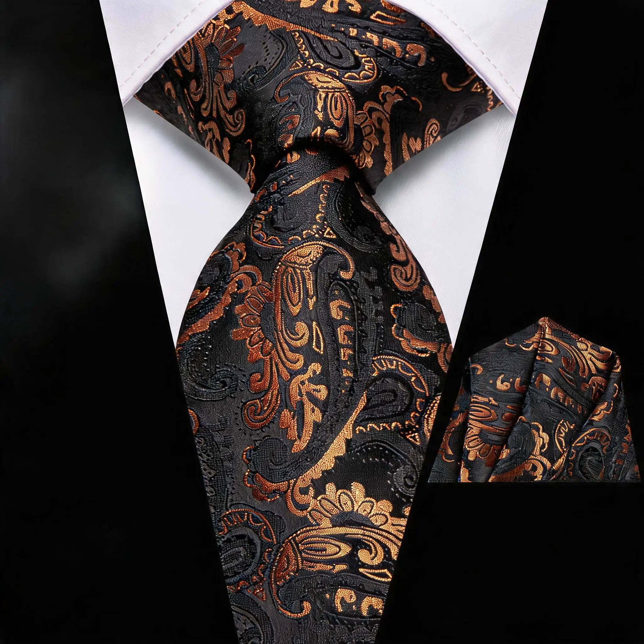 Men Formal Green Gold Pink Paisley Woven Necktie Pocket Square Party Qme HT-LDSN2003