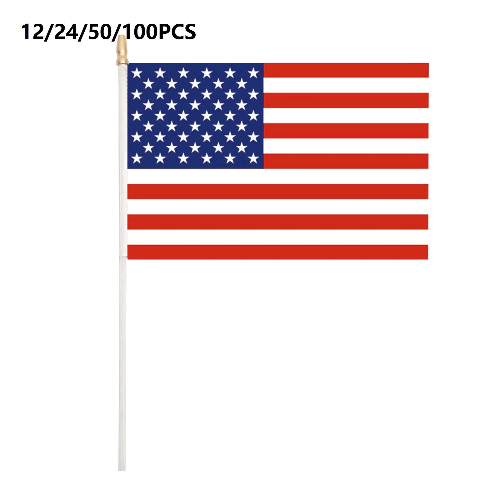 Polyester American Flag with Gold Tip Pointed Plastic Pole Small US Hand Flag for Patriotic Parades and Celebrations Qme