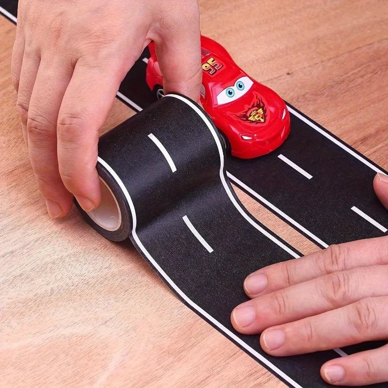 Reusable Cartoon Road Track Stickers Black Road Tape for Party Racing Decor Pre-Pasted Glitter Finish Auto-Themed Qme