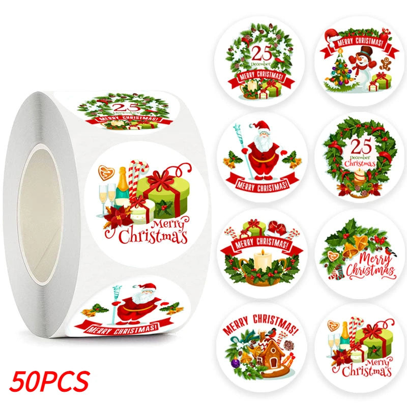 Merry Christmas Stickers Self-adhesive Christmas Tree Santa Claus Seal Labels Holiday Stickers For Gift Sealing Christmas Decor Qme Type E-50pcs Diameter 2.5CM