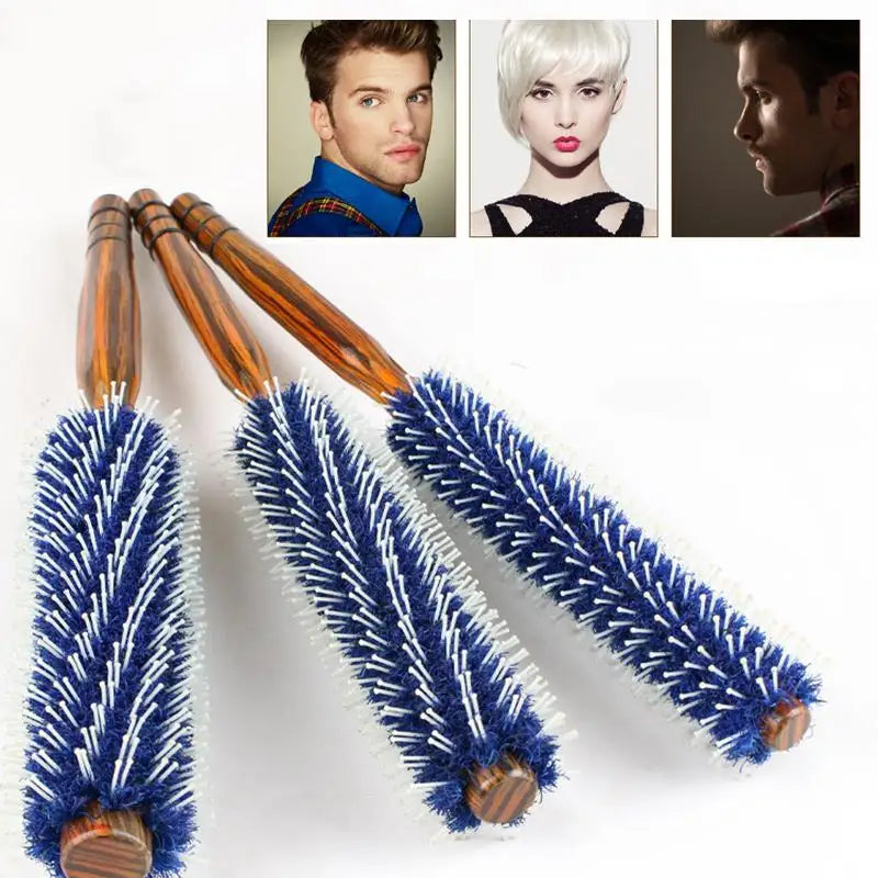 Anti Static Wood Natural Boar Bristle Hair Round Brush Barber Salon Qme