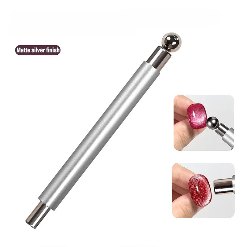 Strong magnetic Long Double Head Nail Magnet Tool Pens Magnetic Cat Eye Gel Polish Nail Art Kit for DIY Salon Studio Or Home Use Qme Silver and 10mm ball