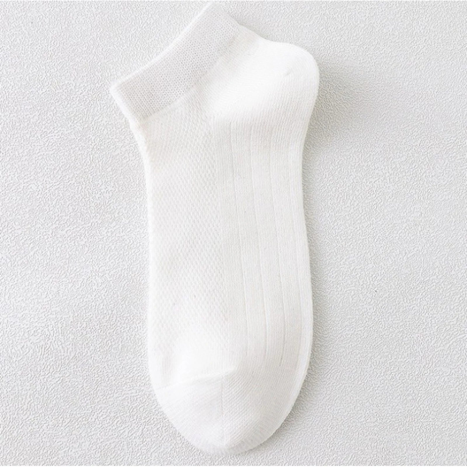 Men's Summer Breathable Sweat Absorbing Thin Mesh Sports Socks Solid Color Casual Elastic Soft and Comfortable Low Cut Socks Qme White One Size