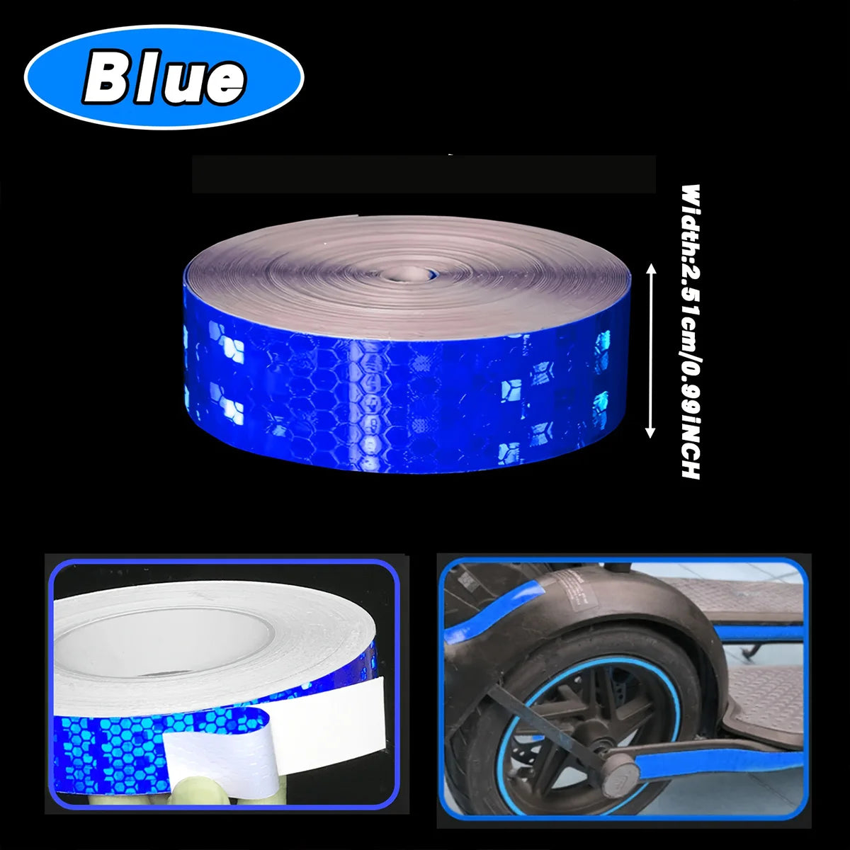 Car Reflective Tape Auto Safety Warning Sticker Reflector Protective Tape Strip Film for Trucks Auto Motorcycle Qme Blue 15M 2.5cm
