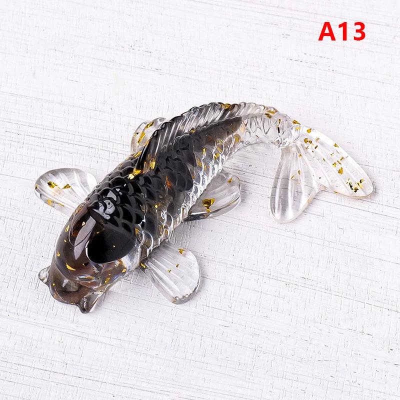 Crystal Stone Gravel Lucky Koi Fish Figurine Resin Mini Quartz Fancy Carp Statue Home Decor Desk Ornament Gift Qme A13