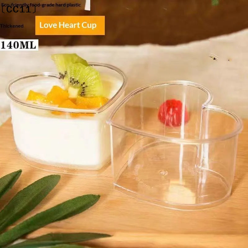 Heart Shaped Clear Plastic Dessert Cups Lids Reusable Food Grade Qme
