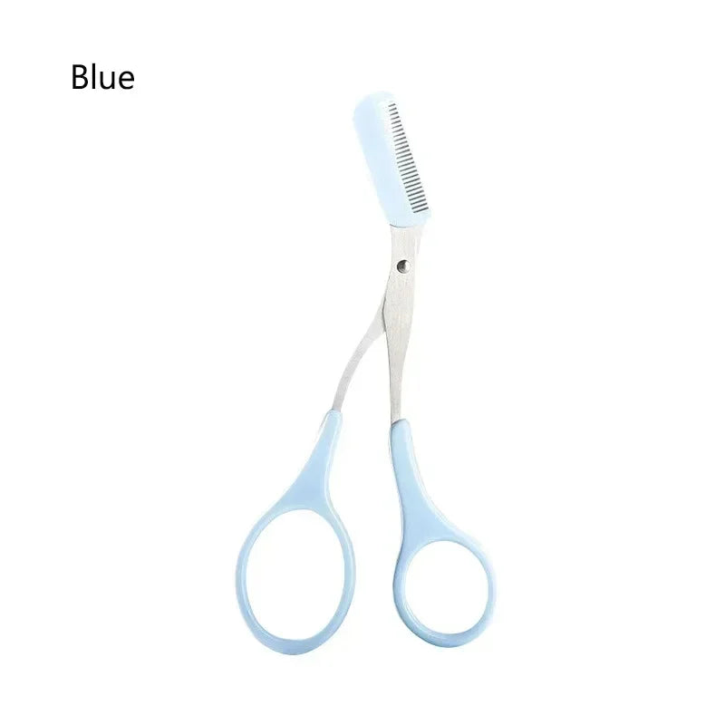 Stainless Steel Eyebrow Scissors with Comb Hair Removal Shaver Safe Eyebrow Trimmer Makeup Products Eyebrow Shaping Makeup Tools Qme B-Blue