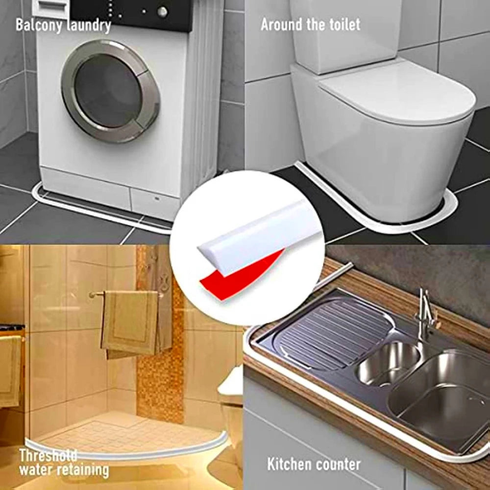 New Silicone Bathroom Water Stopper Dry Wet Separation Sealing Strips Self-adhesive Shower Drain Splash Prevention Water Dam Qme