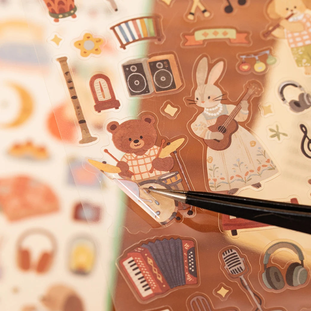 8 Sheets Cute Pets Theme PET Die-Cut Stickers for DIY Scrapbooking Guitar Phone Case Notebook Decoration Qme