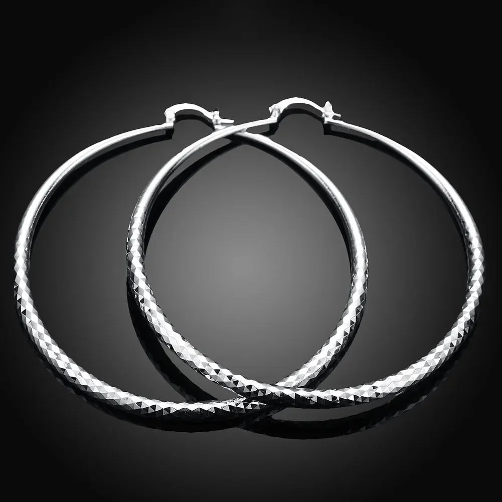 Hot 925 Sterling Silver 7CM Earrings for Women Fashion Jewelry Big Circle Earrings Street All-match Jewelry Gifts Qme