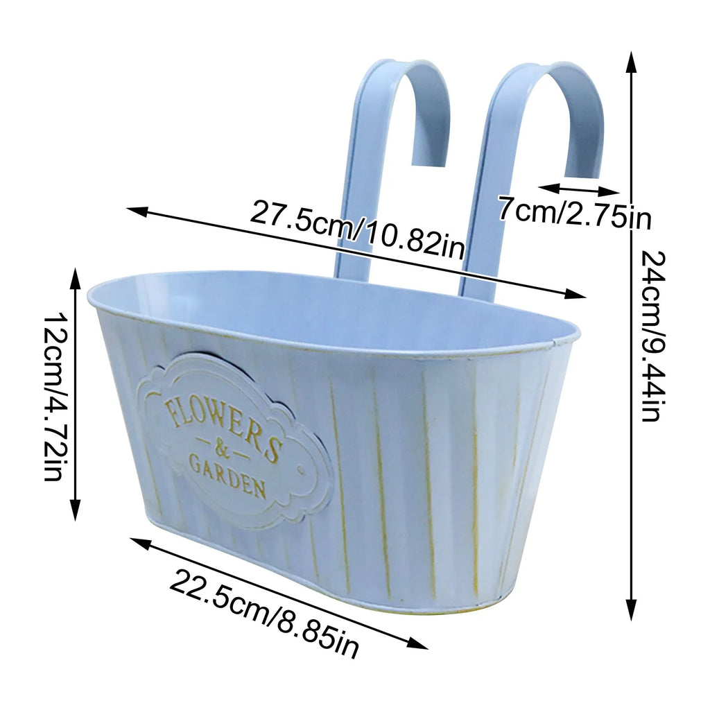 Home Garden Metal Iron Hanging Flower Pots Decks Railings Fence Buckets Boho Wall Mount Holder Hooks Removable Handle Qme