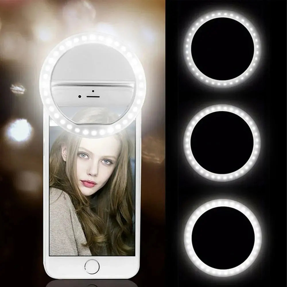 Portable Charge Phone Lens Lamp Led Selfie Ring Light Adjustable 3 Level Brightness Phone Fill Light For Samsung Xiaomi iPhone Qme