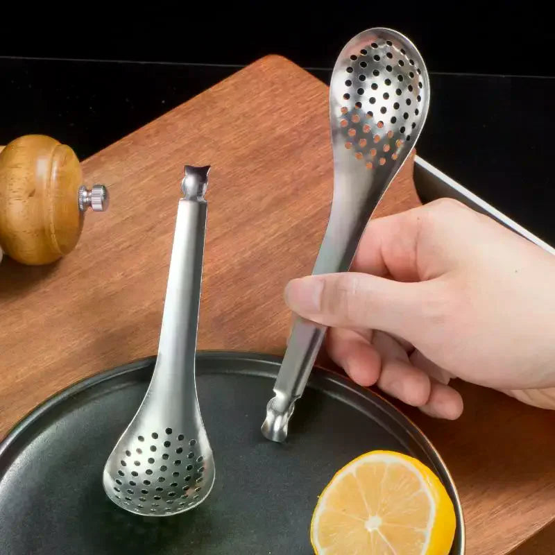 410 Stainless Steel Strainer Spoon Kitchen Spoon With Holes Cuisine Caviar Builder Roe Sauce Kitchen Cooking Gadgets Qme