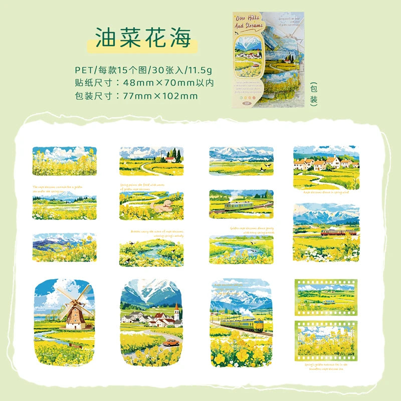 TIANZI 30 sheets City Landscape PET Stickers Pack for Art Collage Junk Journal DIY Scrapbooking Aesthetic Stationery Collection Qme E