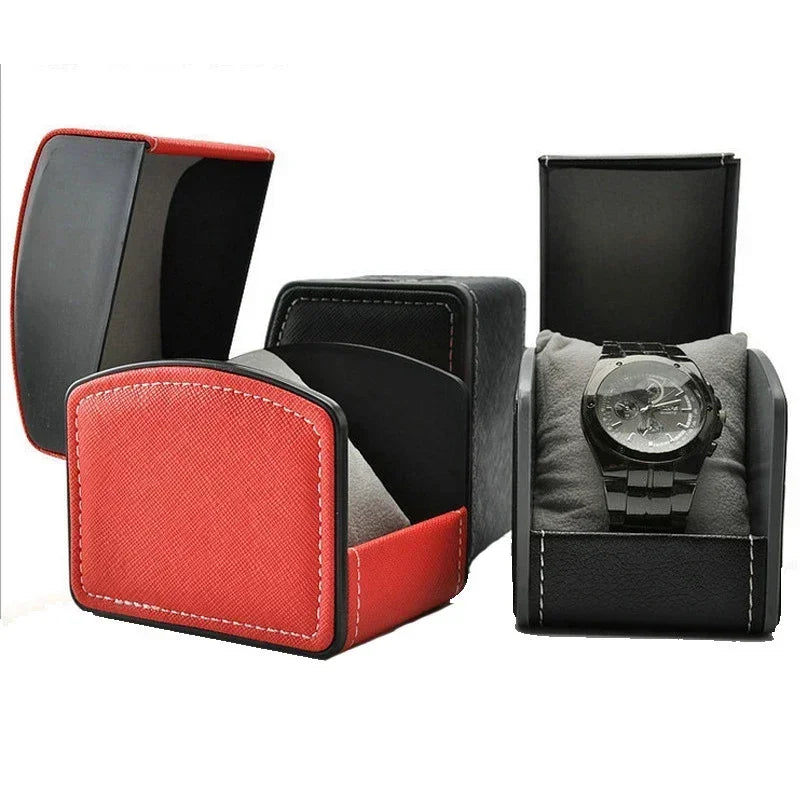 Portable Watch Box PU Leather Watch Case Organizer Storage Holder for Men Women Bracelet Vintage Jewelry Box with Leather Pillow Qme