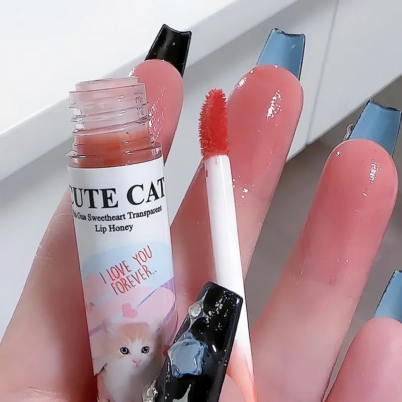 6Pcs/set Cute Cat Mirror Water Lip Gloss Set Red Tint for Lips Makeup Long Lasting Glass Lip Glaze Waterproof Lipstick Kit Qme