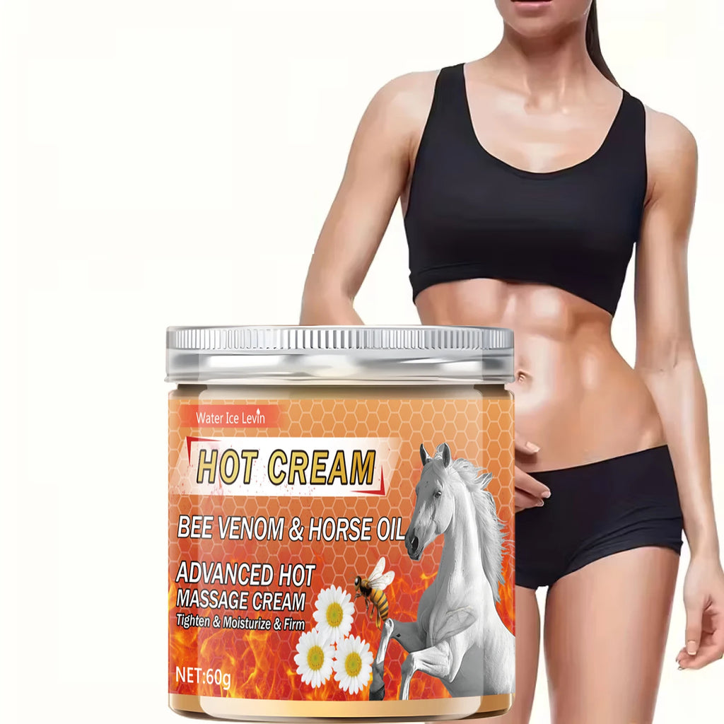 Bee Venom & Horse Oil Hot Cream for Pre-Workout Warming, Firming & Nourishing Massage. Qme