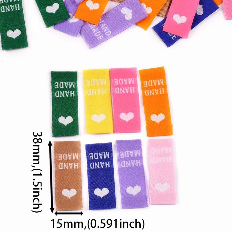 50pcs 15x38mm Mix colour Heart Pattern Label For DIY Handmade Decorative Sewing Accessories Clothing Hat Supplies cp3823 Qme
