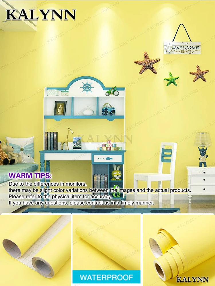 Yellow Peel Stick Wallpaper Vinyl Removable Wall Paper Self-adhesive Qme A1 lemon yellow 5mx40cm(196inx15in)