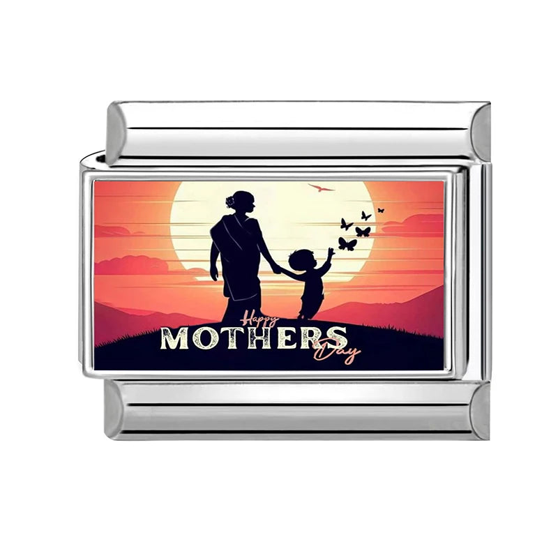 Love Mom Series Cute Child Star Flower Italian Charm Links Fit 2cm Stainless Steel Bracelet DIY Jewelry Making Birthday Gifts Qme Style 8